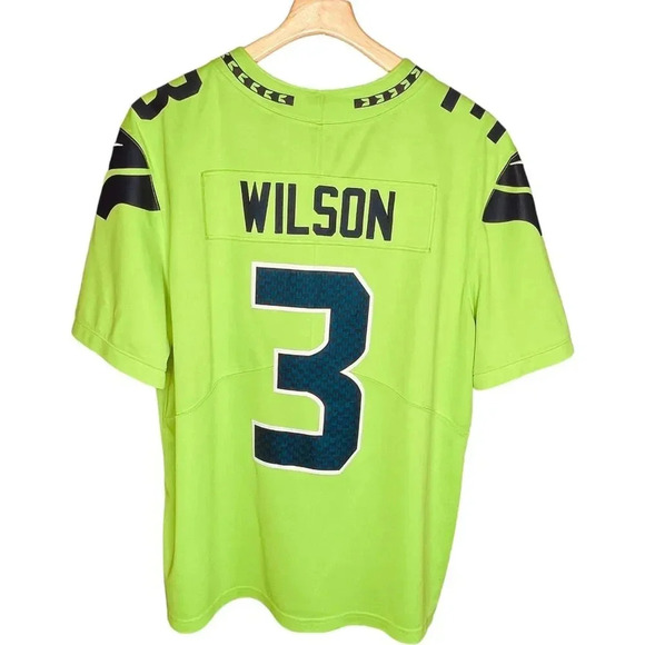 Nike NFL Seattle Seahawks Neon Green, Teal, & Black Russell Wilson Jersey - Picture 9 of 14
